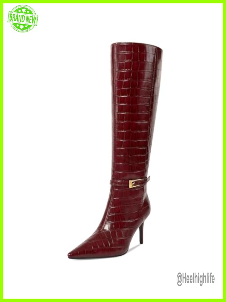 Stiletto Heel Pointed Toe Knee High Boots Faux Leather Side Zipper